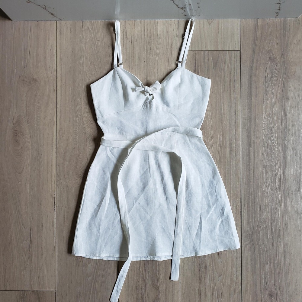 Reformation Dress Womens 0 White Sweetheart Belted Strappy Mini USA